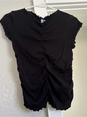 Divided Black Ruched Short Sleeve Tee